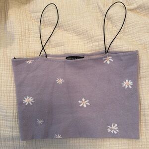 Kendall & Kylie Knit Square Neck Pull Over Crop Top lavender white flowers
